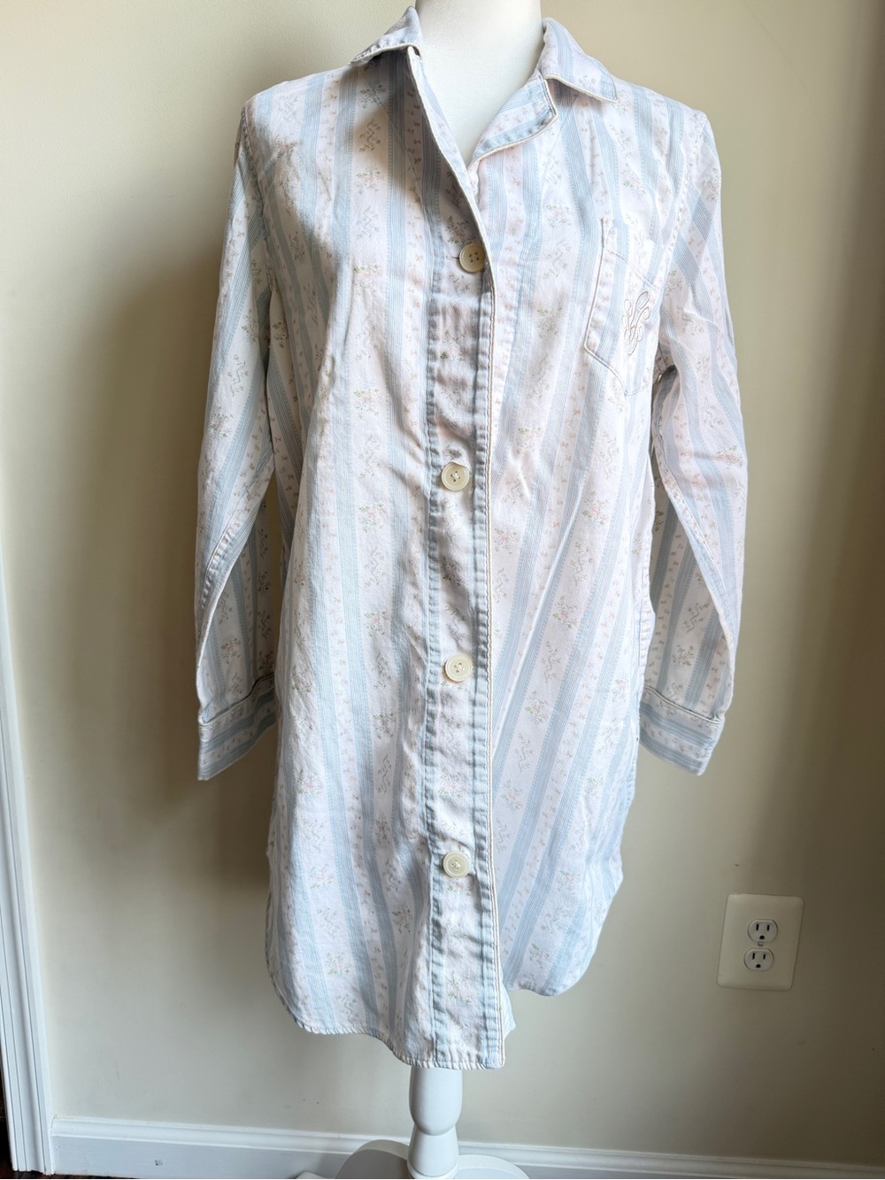 Lauren Ralph Lauren 100% Cotton Floral Button Night Shirt Womens Large